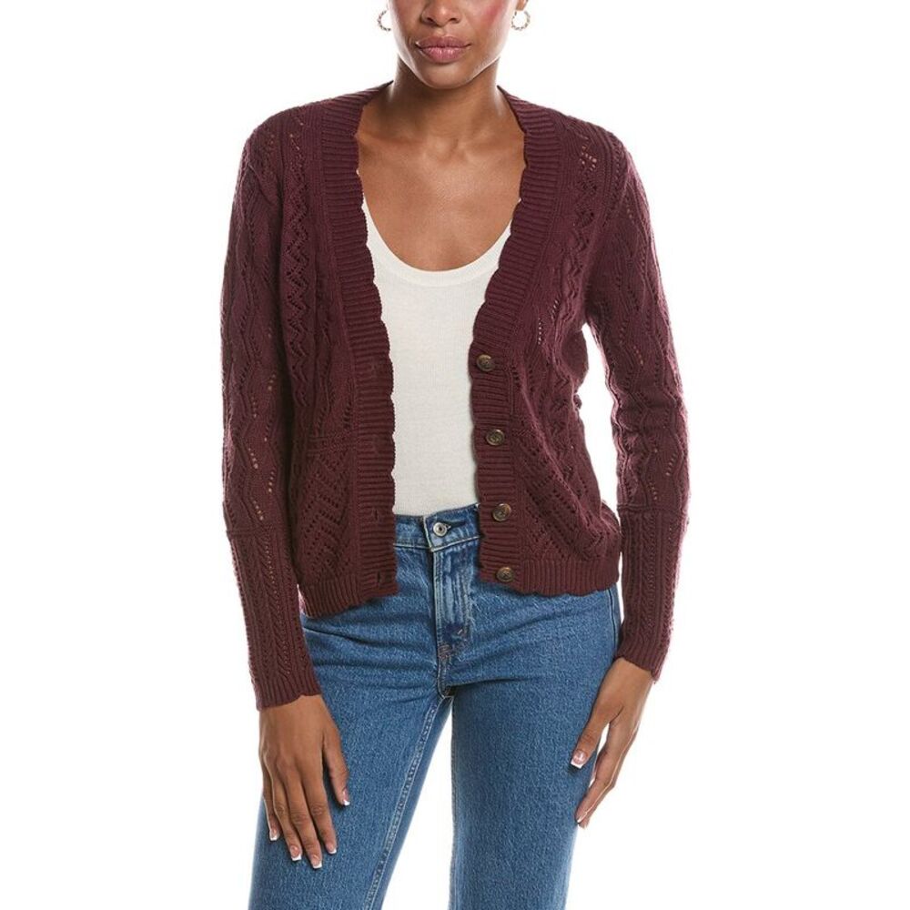 Autumn Cashmere Womens  Stitchery Patchwork V-Neck Cardigan, Red